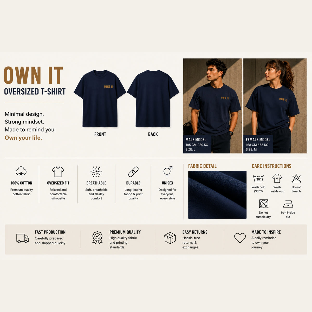 OWN IT. Motivational T-Shirt | Minimalist Success Mindset Tee | Unisex Heavy Cotton Graphic Shirt | LEGGOD