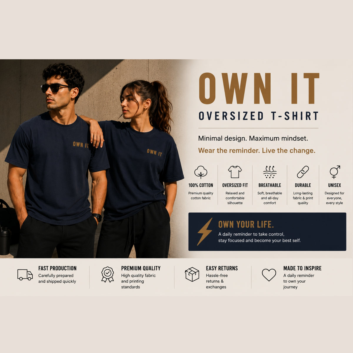 OWN IT. Motivational T-Shirt | Minimalist Success Mindset Tee | Unisex Heavy Cotton Graphic Shirt | LEGGOD