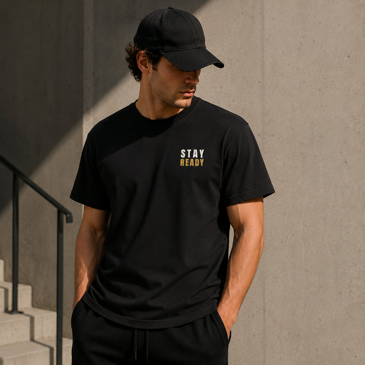 STAY READY Motivational T-Shirt – Minimal Gym Shirt for Men & Women | Fitness Graphic Tee | Military Green Streetwear | LEGGOD