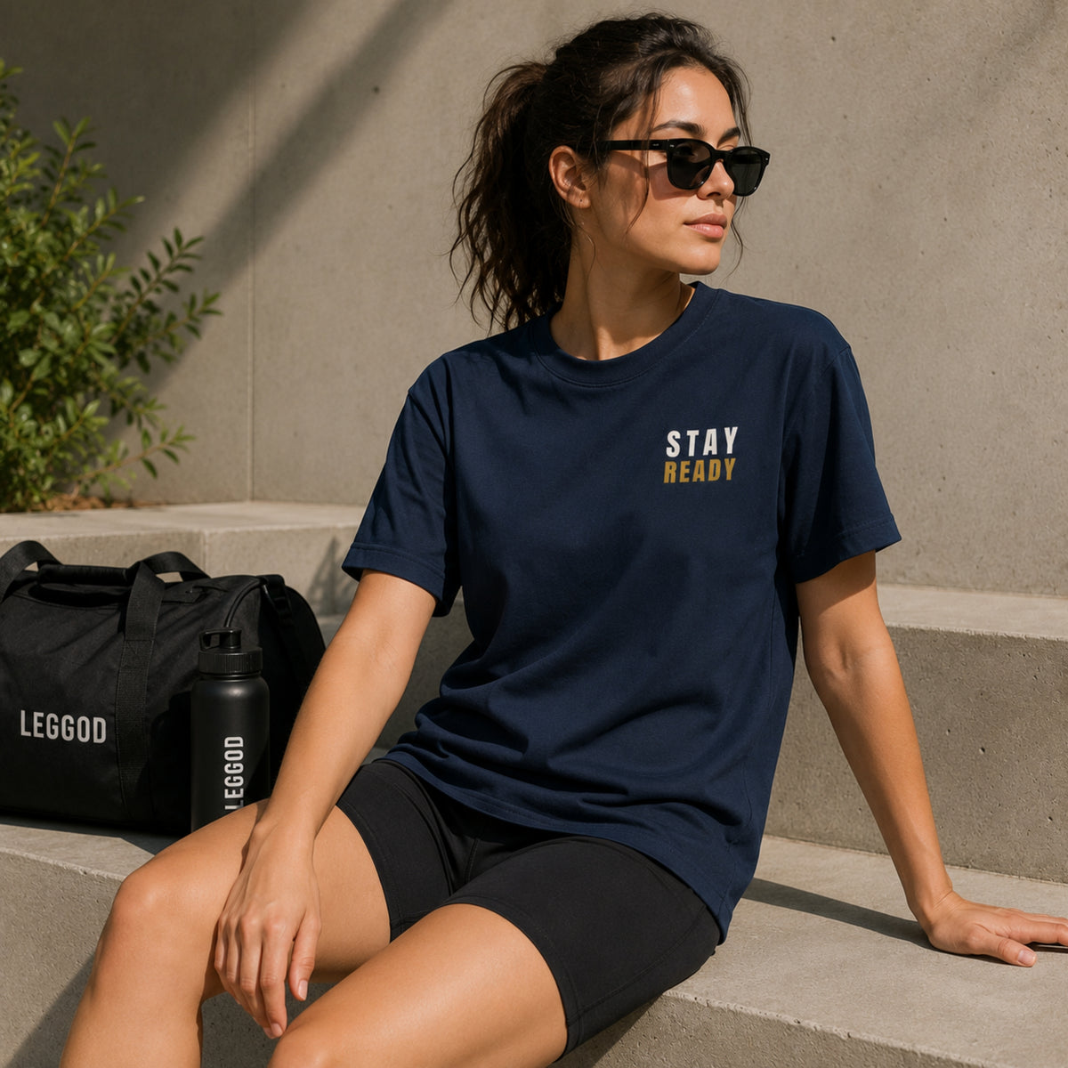 STAY READY Motivational T-Shirt – Minimal Gym Shirt for Men & Women | Fitness Graphic Tee | Military Green Streetwear | LEGGOD
