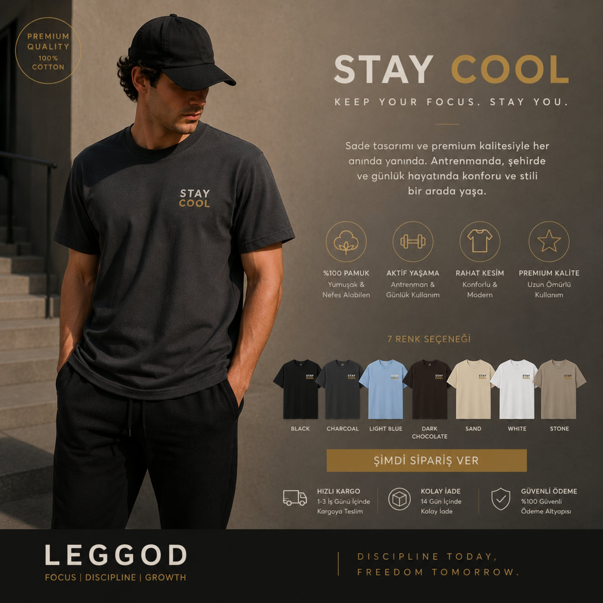 STAY COOL Minimal Graphic T-Shirt – Motivational Unisex Cotton Tee | Casual Streetwear Shirt | Gym & Everyday Wear | LEGGOD