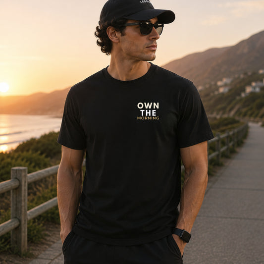 OWN THE MORNING Motivational T-Shirt – Minimal Gym Shirt for Men | Morning Routine Graphic Tee | Premium Streetwear | LEGGOD