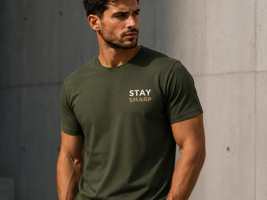STAY SHARP™ Motivational T-Shirt – Premium Heavyweight Unisex Cotton Focus Mindset Tee | LEGGOD
