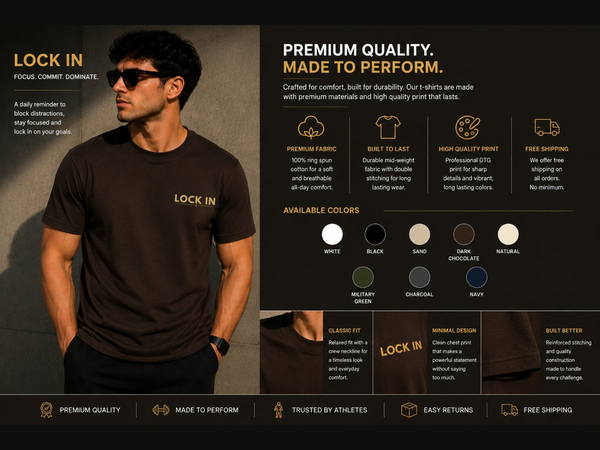 Lock In Minimalist Motivational T-Shirt | Inspirational Graphic Tee | Unisex Cotton Shirt | Gym & Success Mindset Apparel | LEGGOD