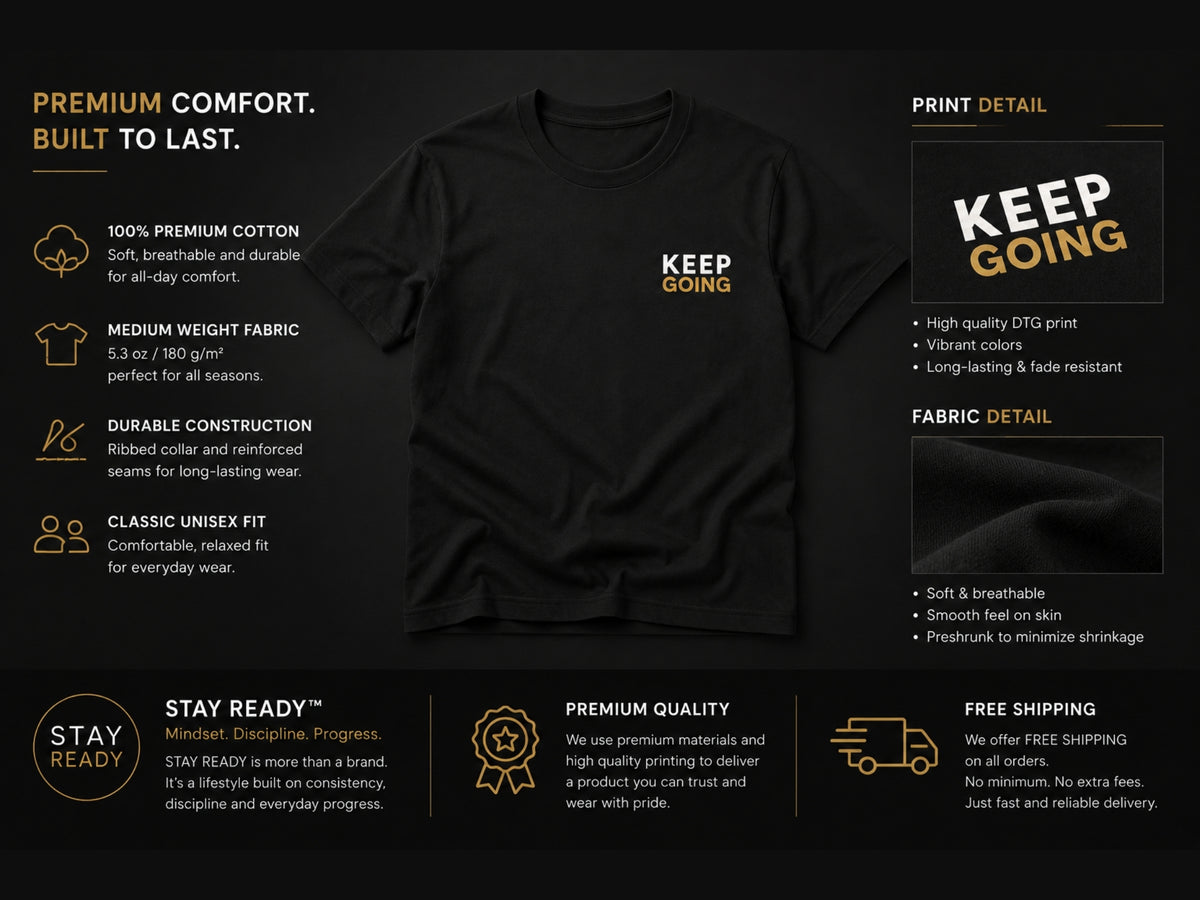 Keep Going Minimalist Motivational T-Shirt | Inspirational Graphic Tee | Unisex Cotton Shirt | Positive Mindset Streetwear | LEGGOD