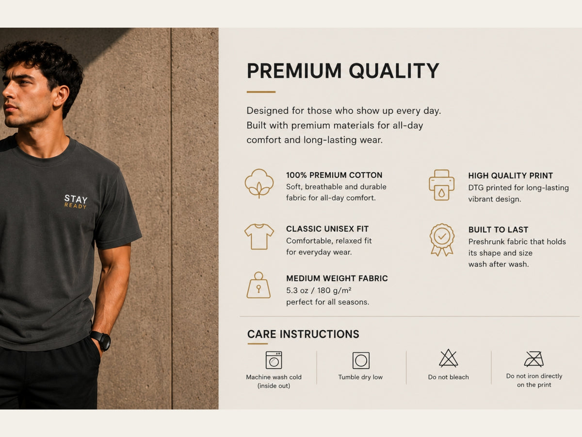 Stay Ready Minimalist Motivational T-Shirt | Inspirational Graphic Tee | Unisex Cotton Shirt | Success Mindset Streetwear | LEGGOD