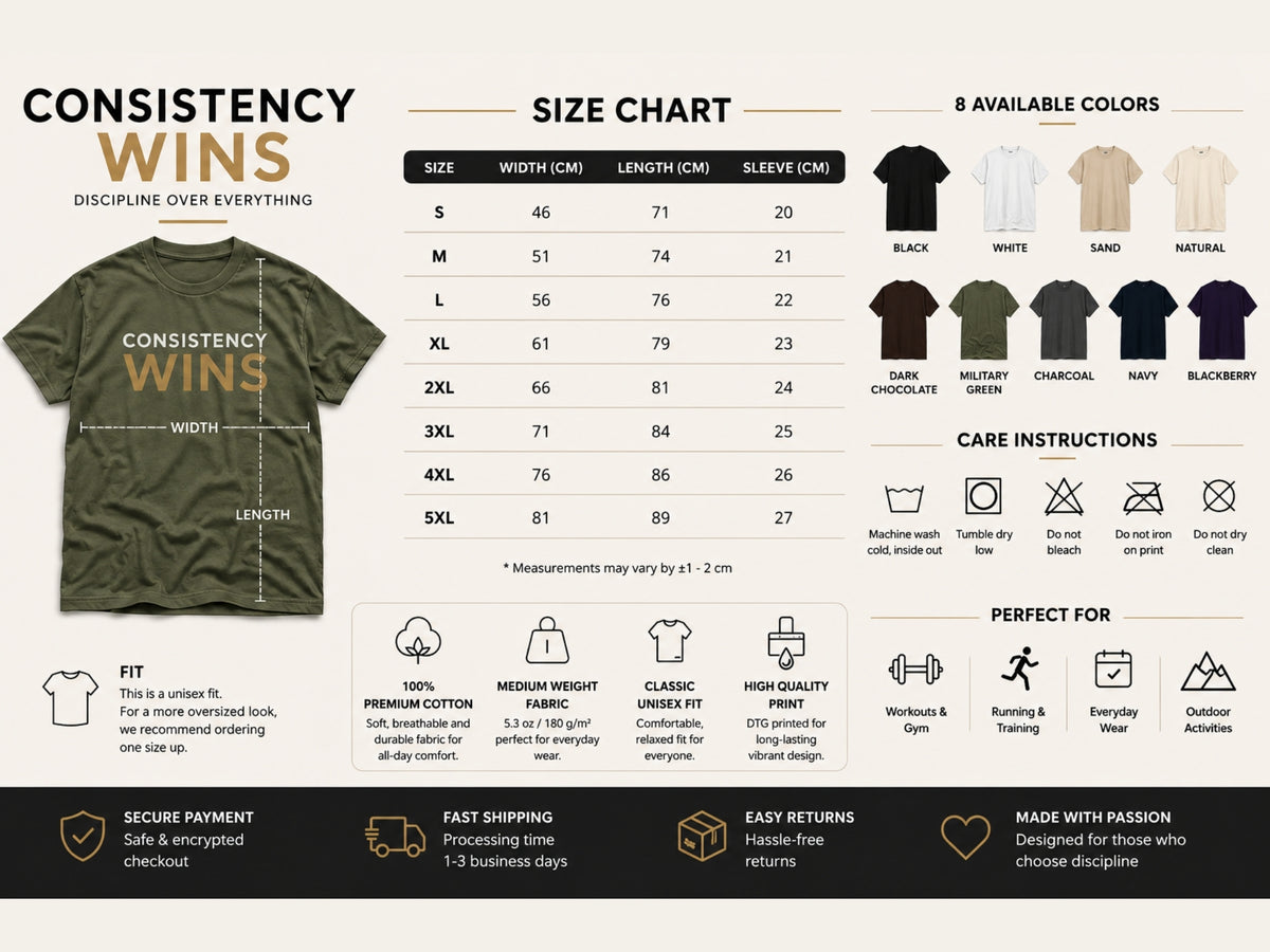 CONSISTENCY WINS™ Motivational T-Shirt – Premium Unisex Cotton Discipline Mindset Tee | LEGGOD