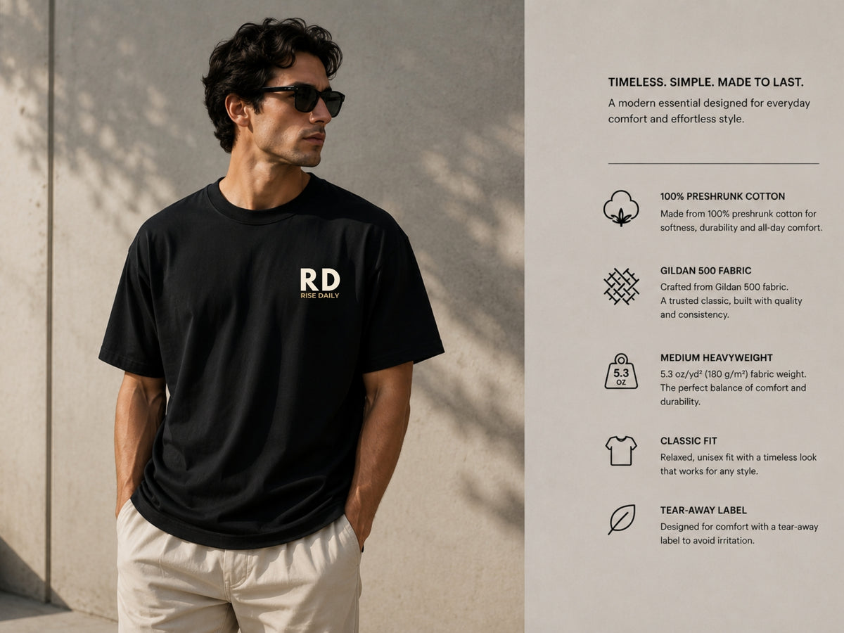 Rise Daily RD Minimalist T-Shirt | Motivational Graphic Tee | Unisex Cotton Shirt | Everyday Mindset Apparel | LEGGOD