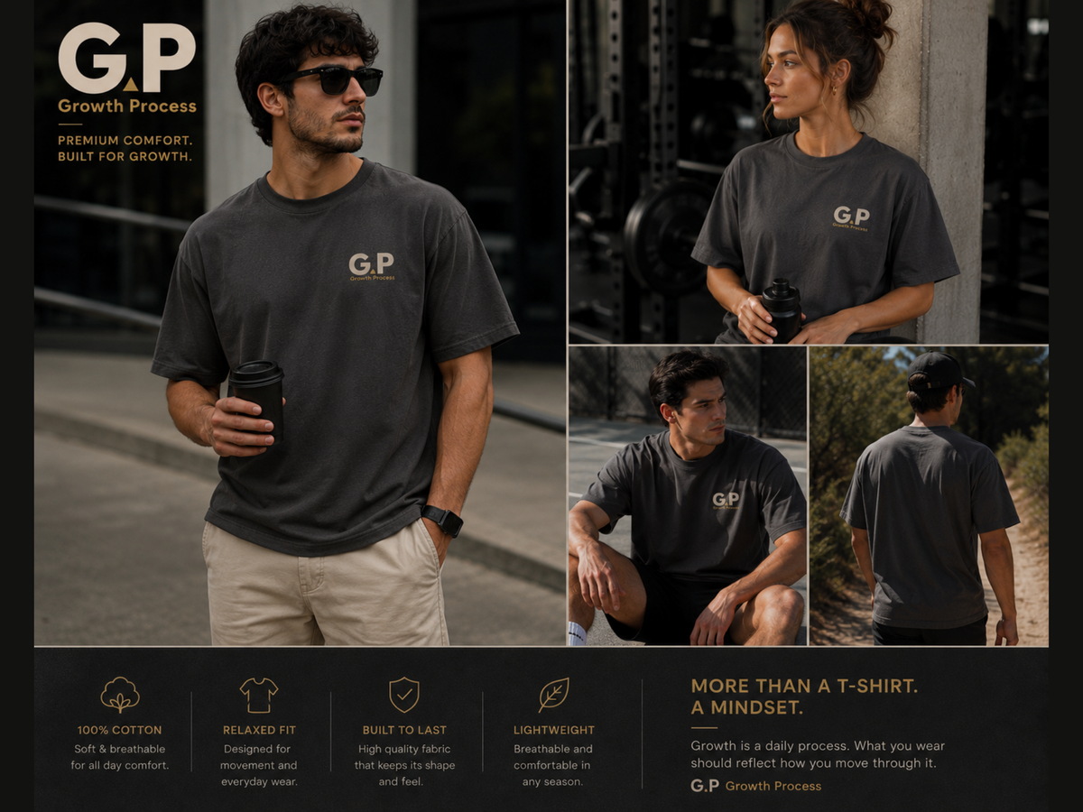 Growth Process GP Minimalist T-Shirt | Motivational Graphic Tee | Unisex Cotton Shirt | Personal Growth Apparel | LEGGOD