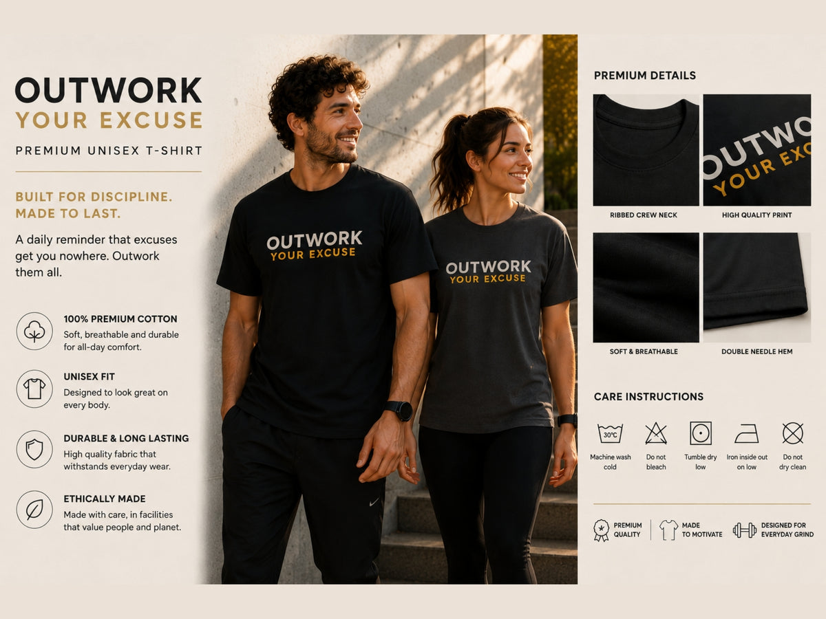 Outwork Your Excuse Motivational T-Shirt | Premium Unisex Gym & Fitness Shirt | Inspirational Workout Tee | LEGGOD