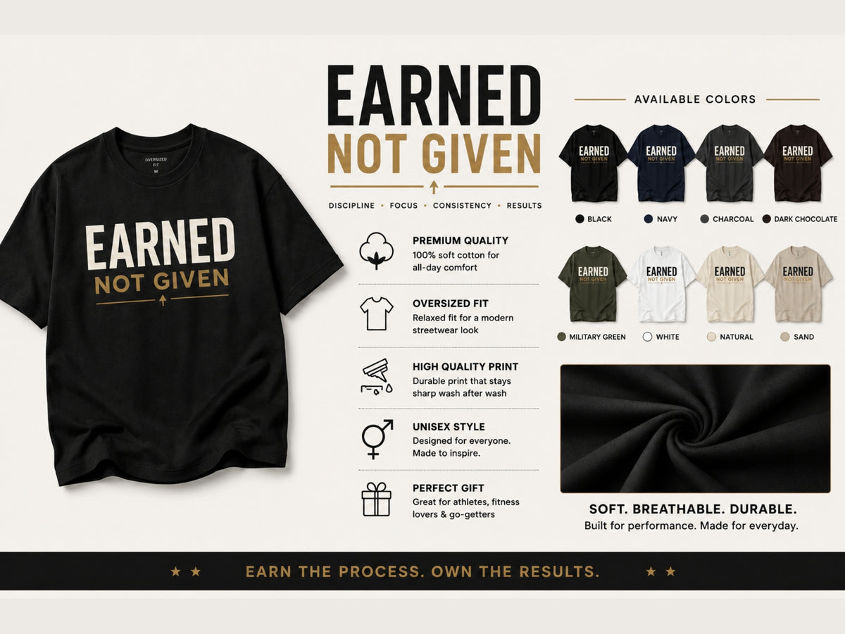 Earned Not Given T-Shirt | Motivational Gym Shirt | Premium Unisex Workout Tee | Discipline & Success Graphic Tee | LEGGOD