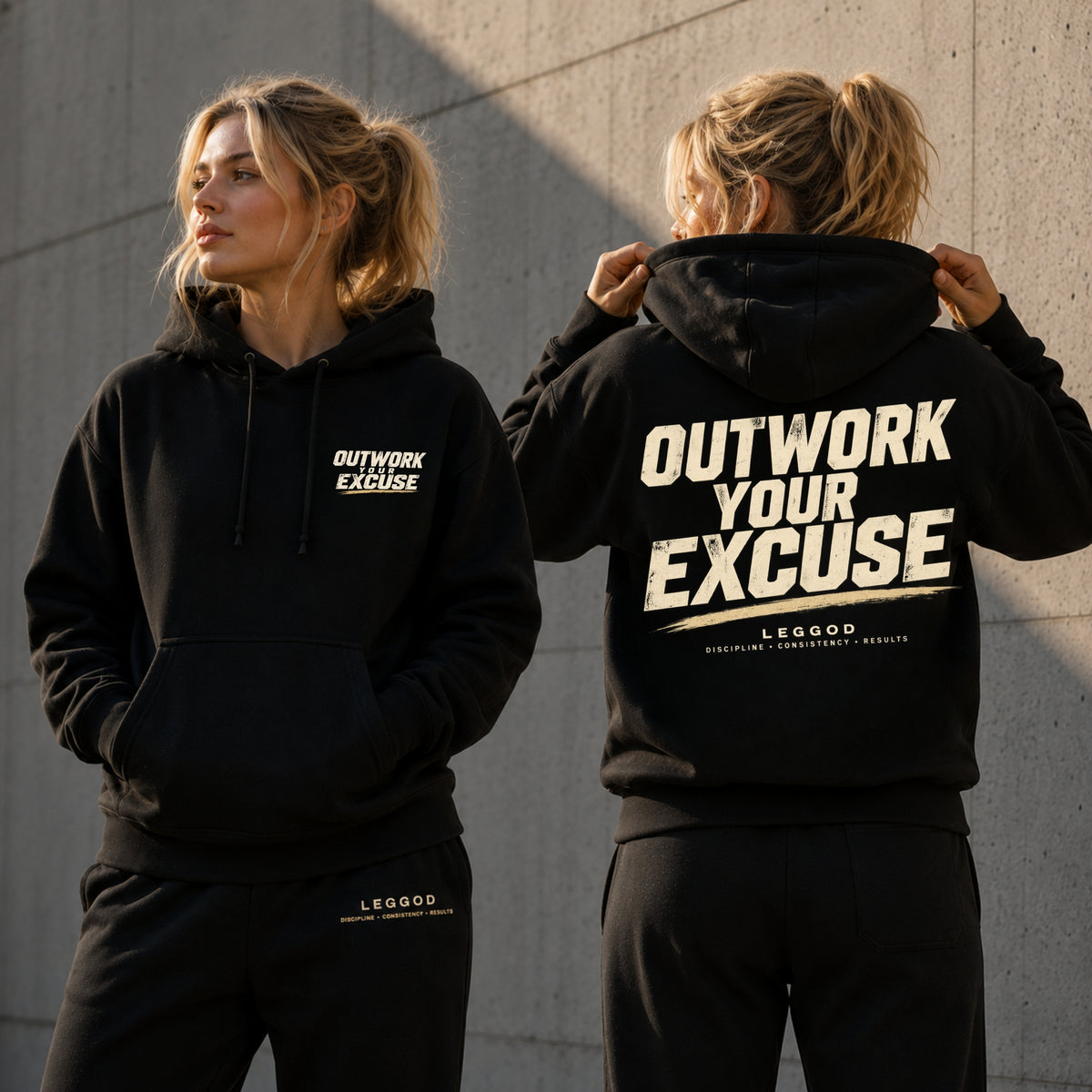 OUTWORK YOUR EXCUSE Premium Unisex Hoodie | Motivational Heavyweight Pullover Hoodie | Gym Hoodie | Streetwear | LEGGOD