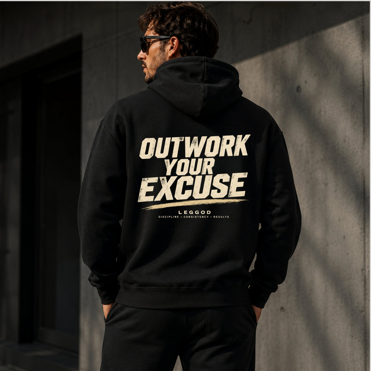 OUTWORK YOUR EXCUSE Premium Unisex Hoodie | Motivational Heavyweight Pullover Hoodie | Gym Hoodie | Streetwear | LEGGOD