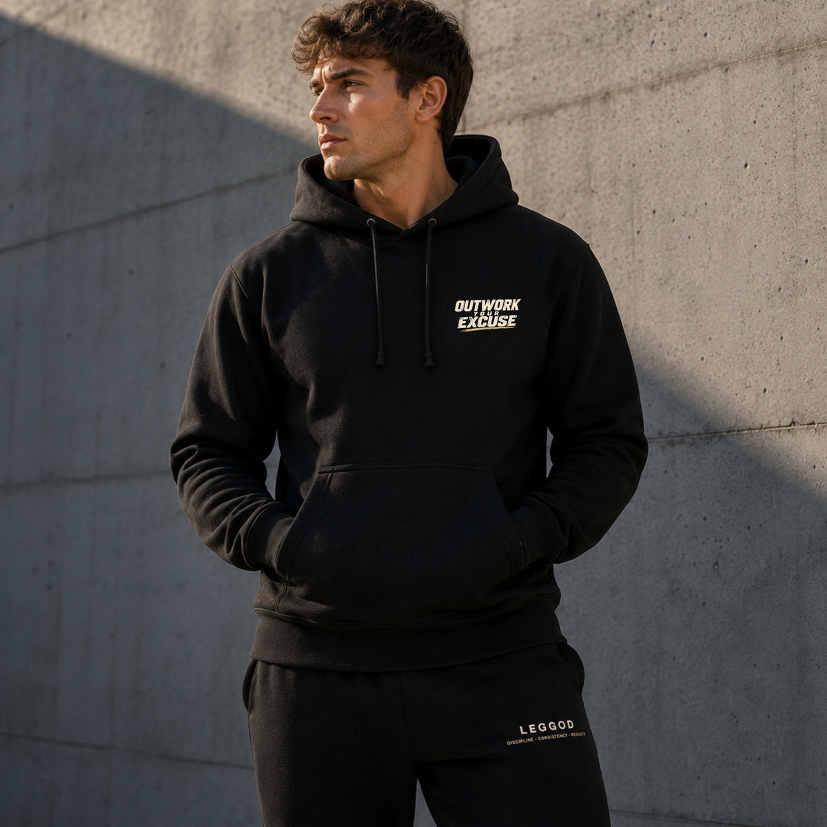 OUTWORK YOUR EXCUSE Premium Unisex Hoodie | Motivational Heavyweight Pullover Hoodie | Gym Hoodie | Streetwear | LEGGOD