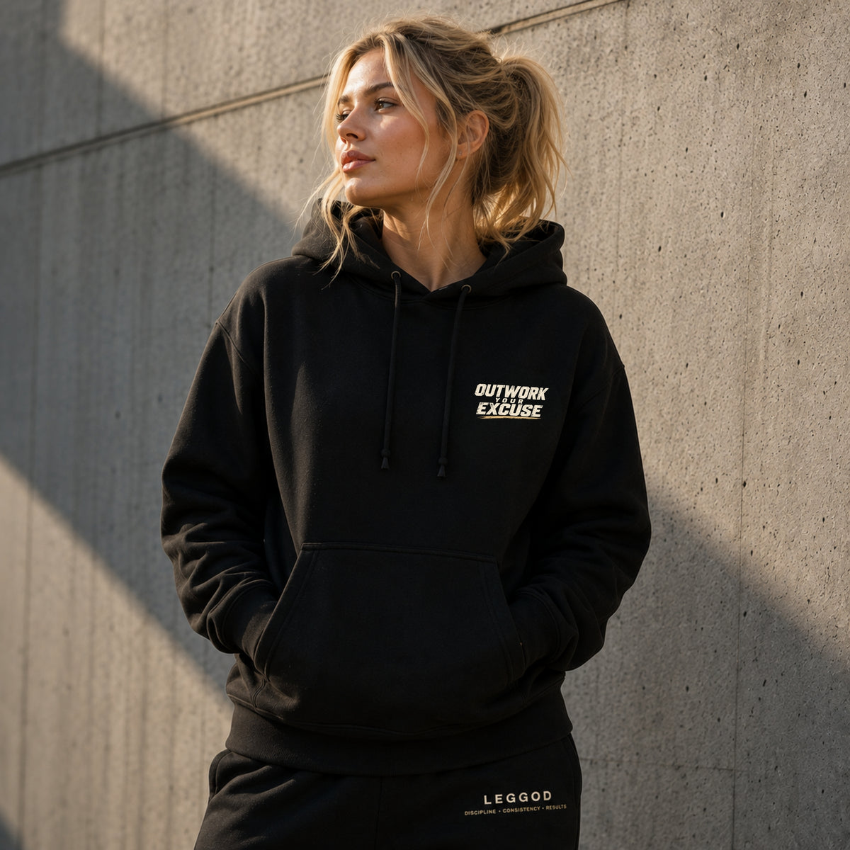 OUTWORK YOUR EXCUSE Premium Unisex Hoodie | Motivational Heavyweight Pullover Hoodie | Gym Hoodie | Streetwear | LEGGOD