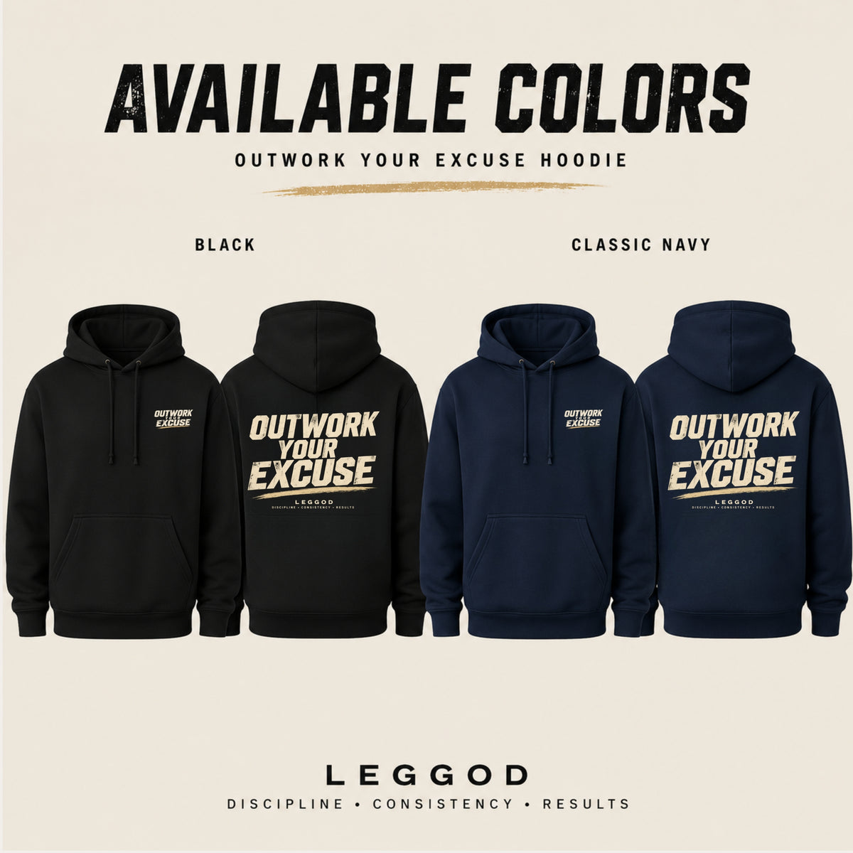 OUTWORK YOUR EXCUSE Premium Unisex Hoodie | Motivational Heavyweight Pullover Hoodie | Gym Hoodie | Streetwear | LEGGOD