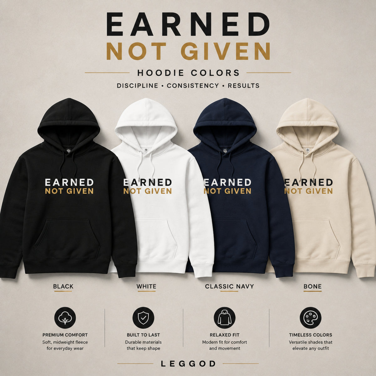 EARNED NOT GIVEN Hoodie | Motivational Gym Hoodie | Unisex Heavy Blend Sweatshirt | Fitness Hoodie | Streetwear | LEGGOD