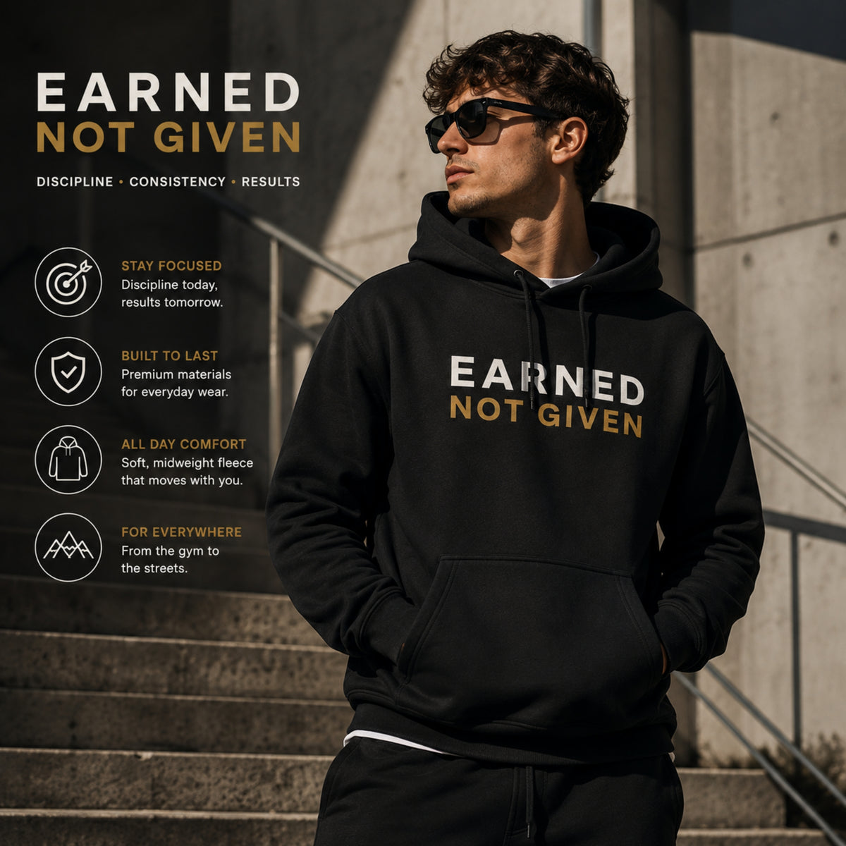 EARNED NOT GIVEN Hoodie | Motivational Gym Hoodie | Unisex Heavy Blend Sweatshirt | Fitness Hoodie | Streetwear | LEGGOD