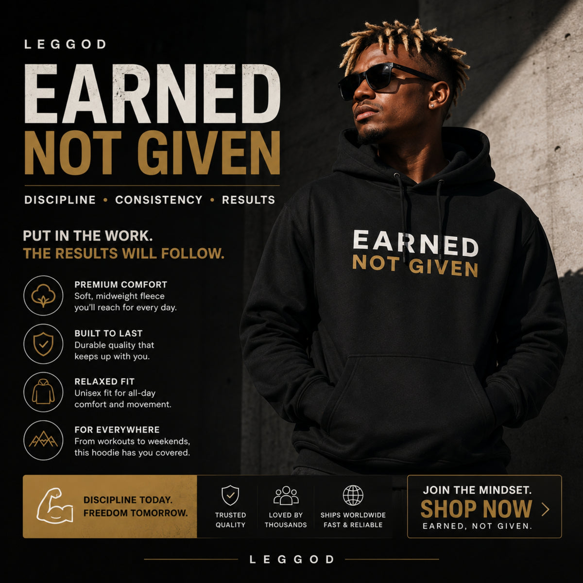 EARNED NOT GIVEN Hoodie | Motivational Gym Hoodie | Unisex Heavy Blend Sweatshirt | Fitness Hoodie | Streetwear | LEGGOD