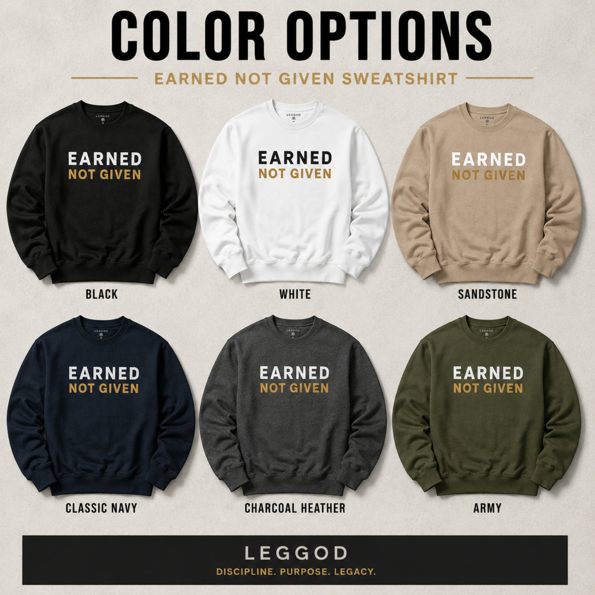 EARNED NOT GIVEN Sweatshirt | Motivational Crewneck Sweatshirt | Unisex Premium Fleece Pullover | Gym & Streetwear | LEGGOD
