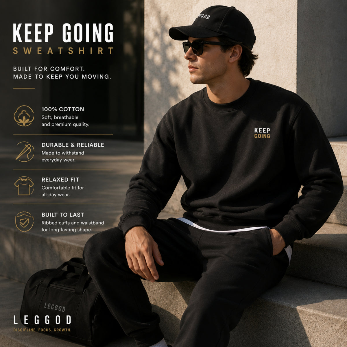 KEEP GOING Sweatshirt | Minimalist Motivational Crewneck Sweatshirt | Premium Unisex Fleece | Streetwear | LEGGOD