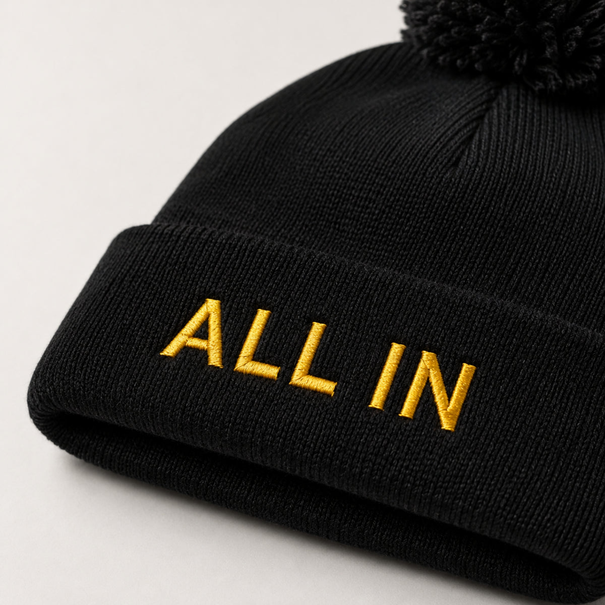 ALL IN Beanie | Premium Embroidered Pom Pom Beanie | Minimalist Winter Hat | Unisex Knit Beanie | LEGGOD
