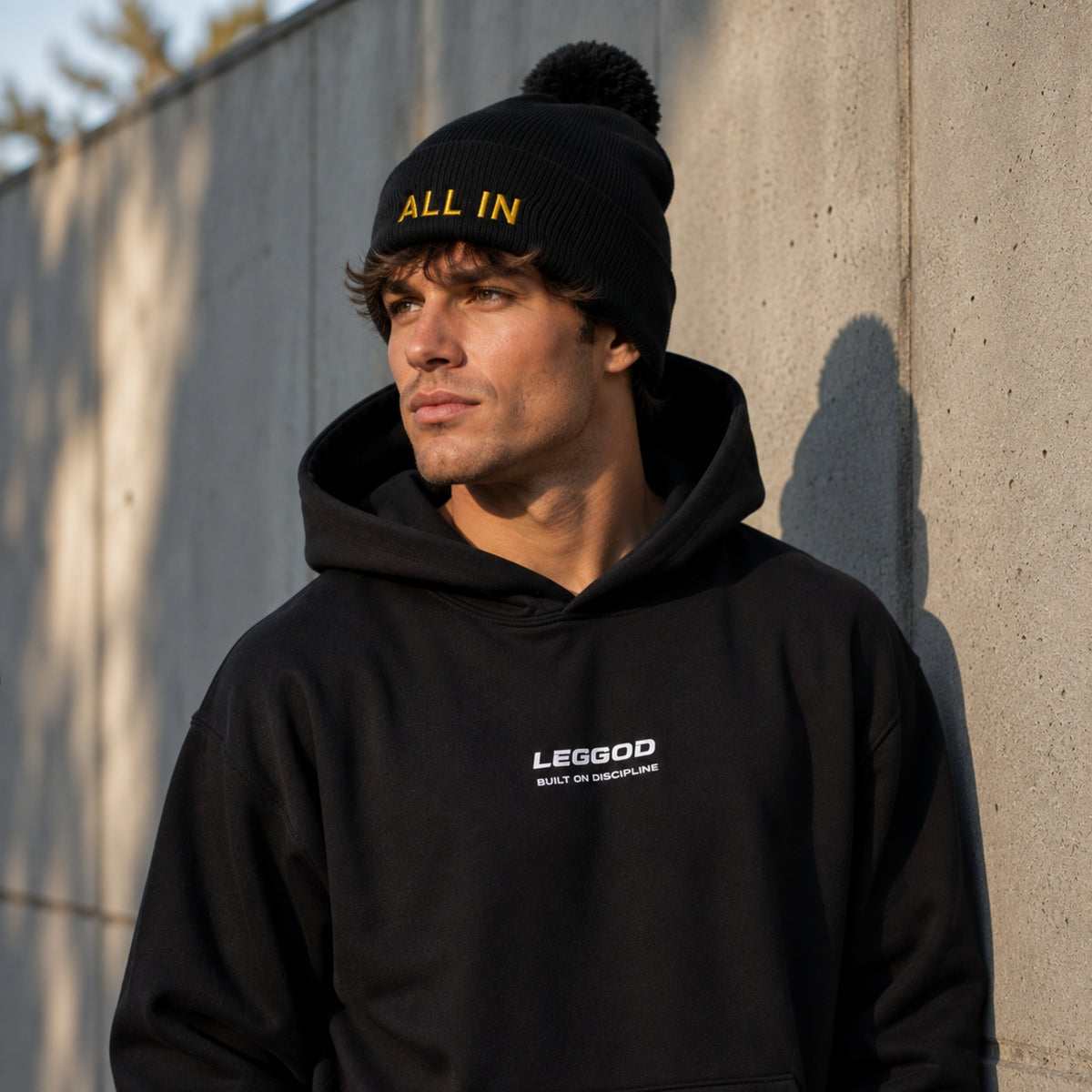 ALL IN Beanie | Premium Embroidered Pom Pom Beanie | Minimalist Winter Hat | Unisex Knit Beanie | LEGGOD