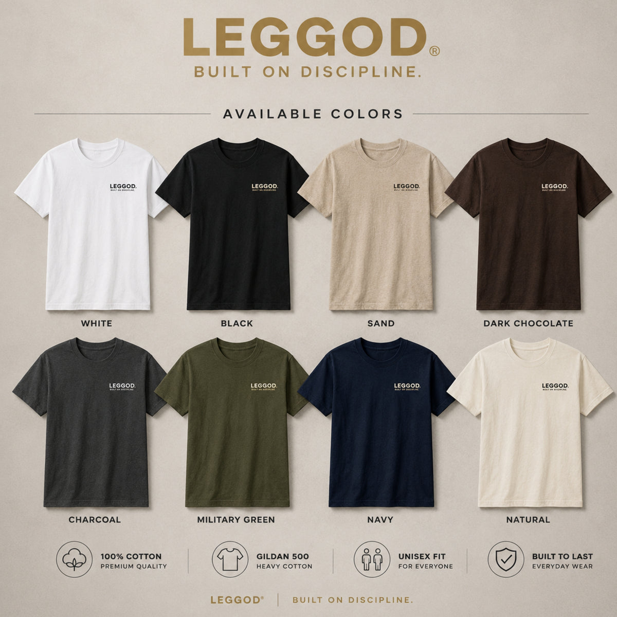 LEGGOD Built on Discipline T-Shirt | Premium Minimalist Graphic Tee | Heavy Cotton Unisex Streetwear Shirt | Gildan 500