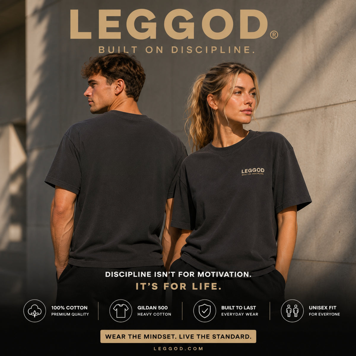 LEGGOD Built on Discipline T-Shirt | Premium Minimalist Graphic Tee | Heavy Cotton Unisex Streetwear Shirt | Gildan 500