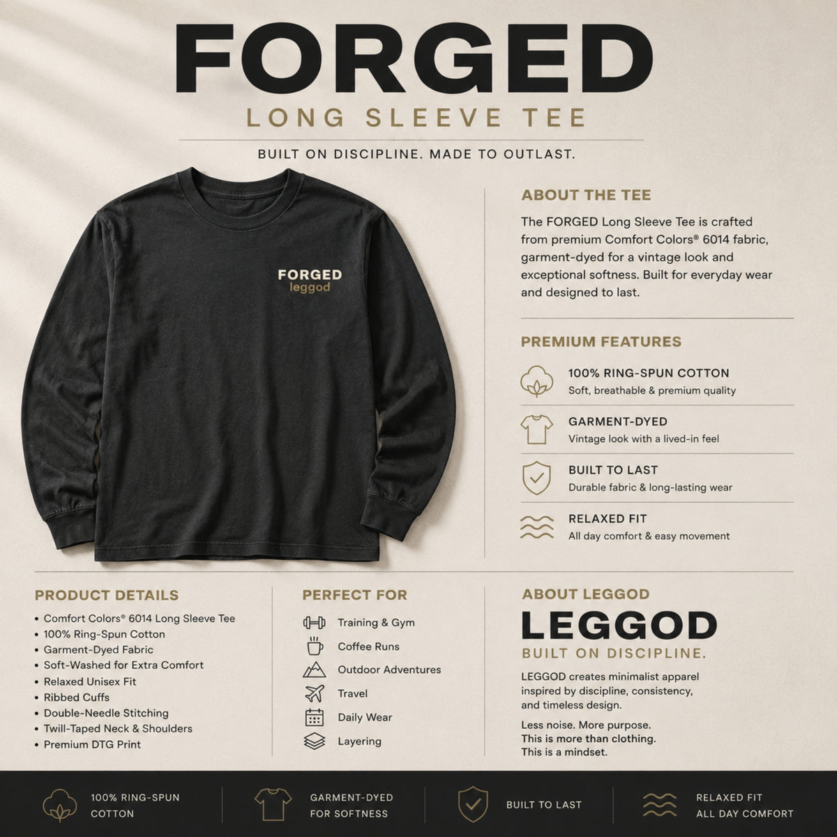 FORGED™ Long Sleeve Tee | Comfort Colors® 6014 | Premium Garment-Dyed Unisex Shirt
