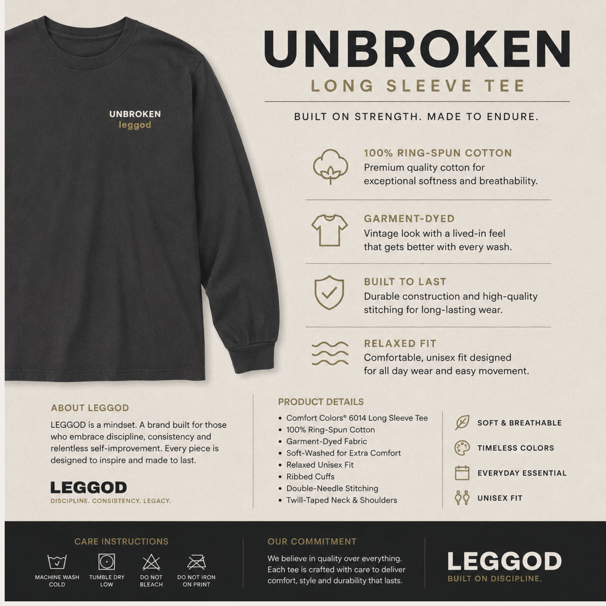 UNBROKEN™ Long Sleeve Tee | Comfort Colors® 6014 | Premium Garment-Dyed Unisex Shirt