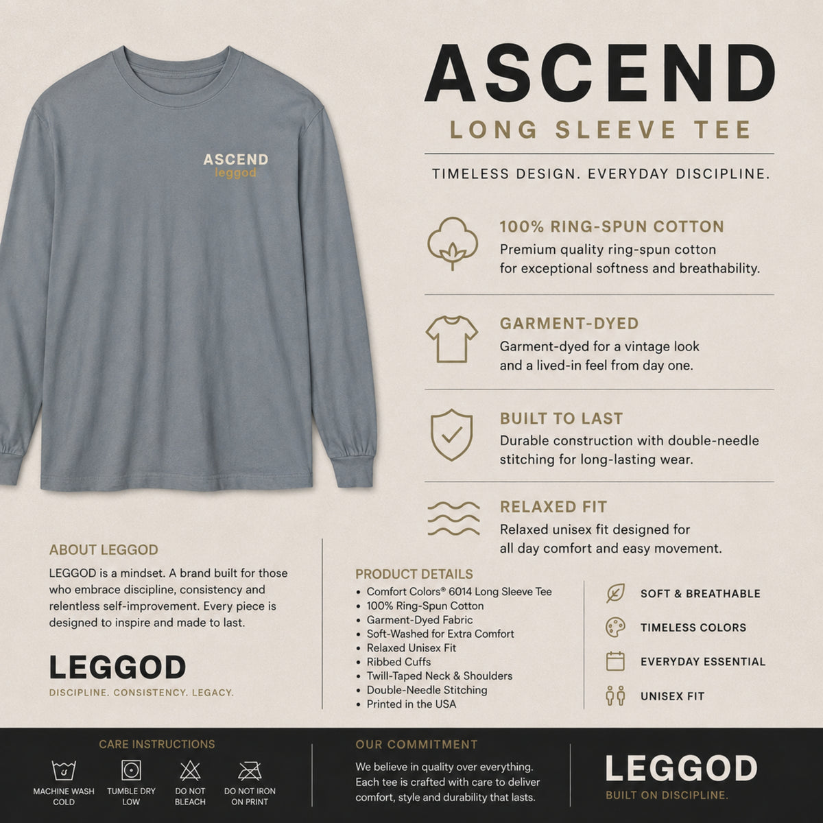 ASCEND™ Long Sleeve Tee | Comfort Colors® 6014 | Premium Garment-Dyed Unisex Shirt