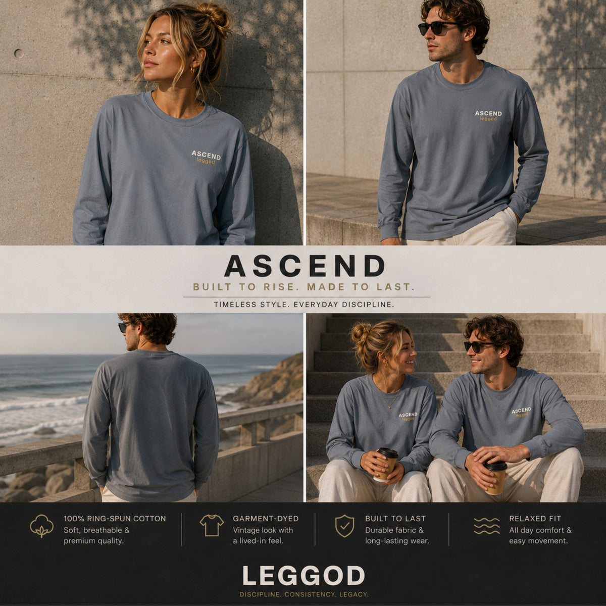 ASCEND™ Long Sleeve Tee | Comfort Colors® 6014 | Premium Garment-Dyed Unisex Shirt