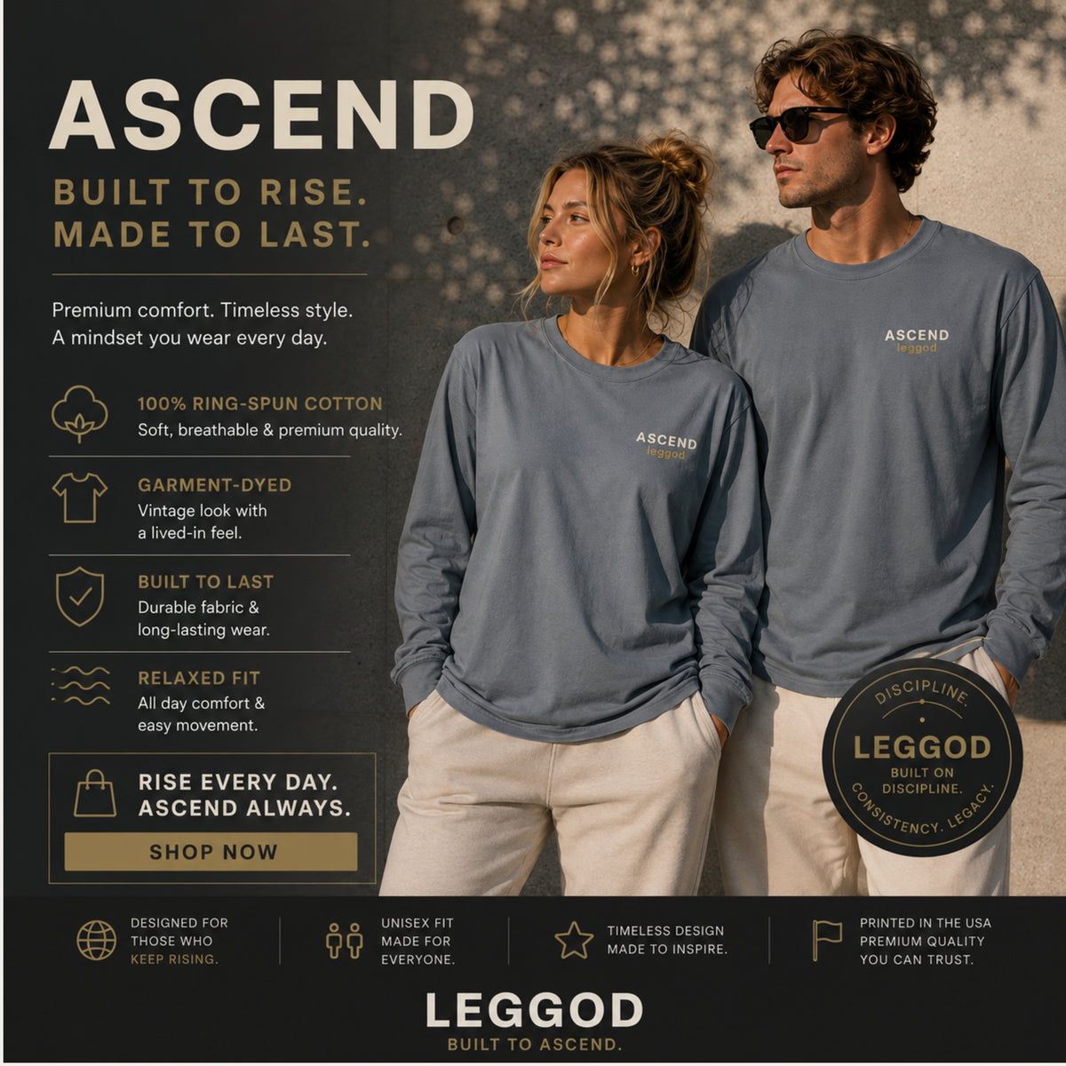 ASCEND™ Long Sleeve Tee | Comfort Colors® 6014 | Premium Garment-Dyed Unisex Shirt