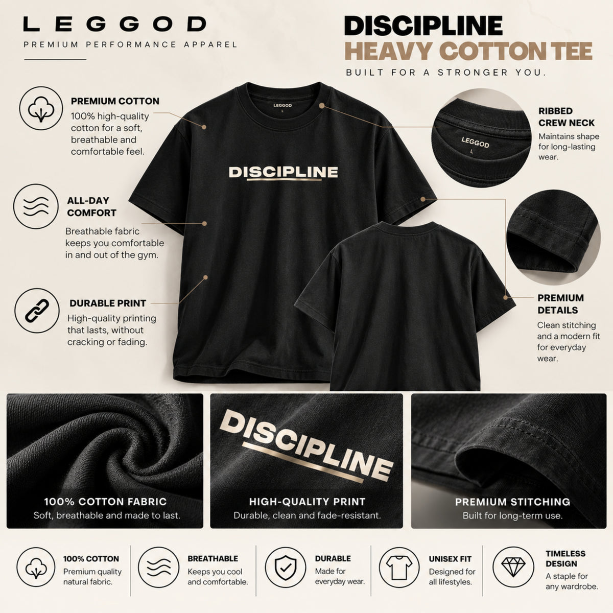 DISCIPLINE™ Motivational Graphic T-Shirt – Premium Heavyweight Cotton Tee | LEGGOD
