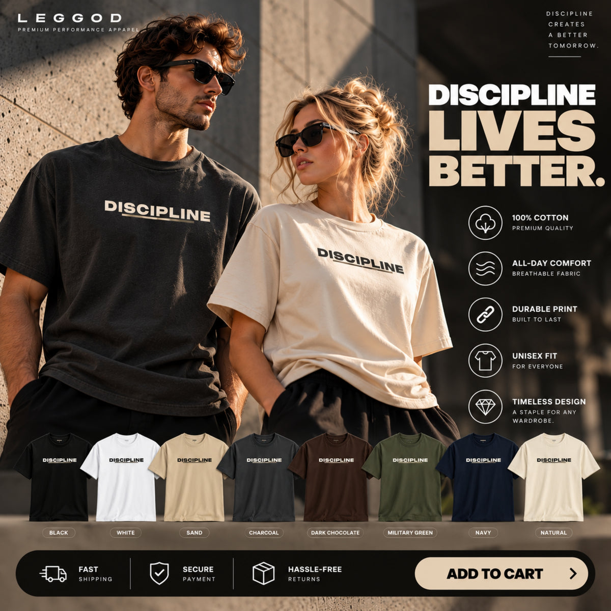 DISCIPLINE™ Motivational Graphic T-Shirt – Premium Heavyweight Cotton Tee | LEGGOD