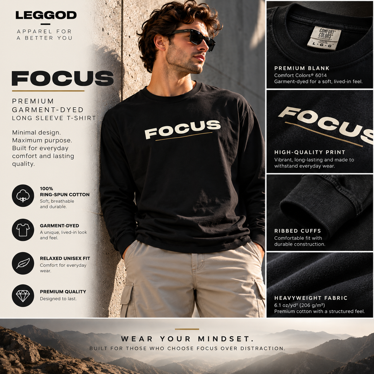 FOCUS™ Premium Garment-Dyed Long Sleeve T-Shirt