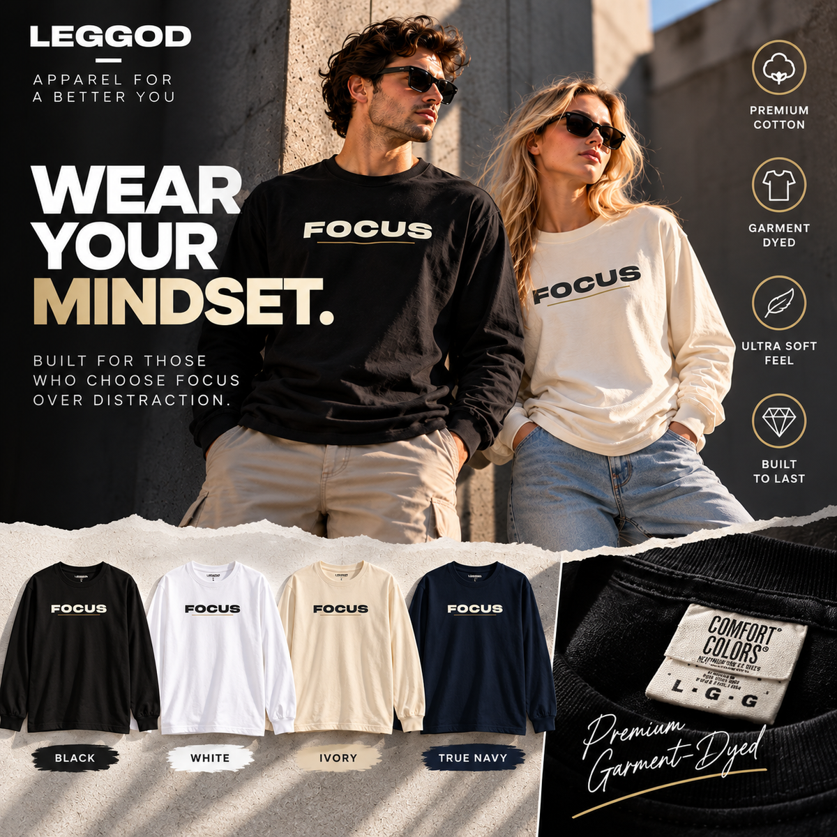 FOCUS™ Premium Garment-Dyed Long Sleeve T-Shirt